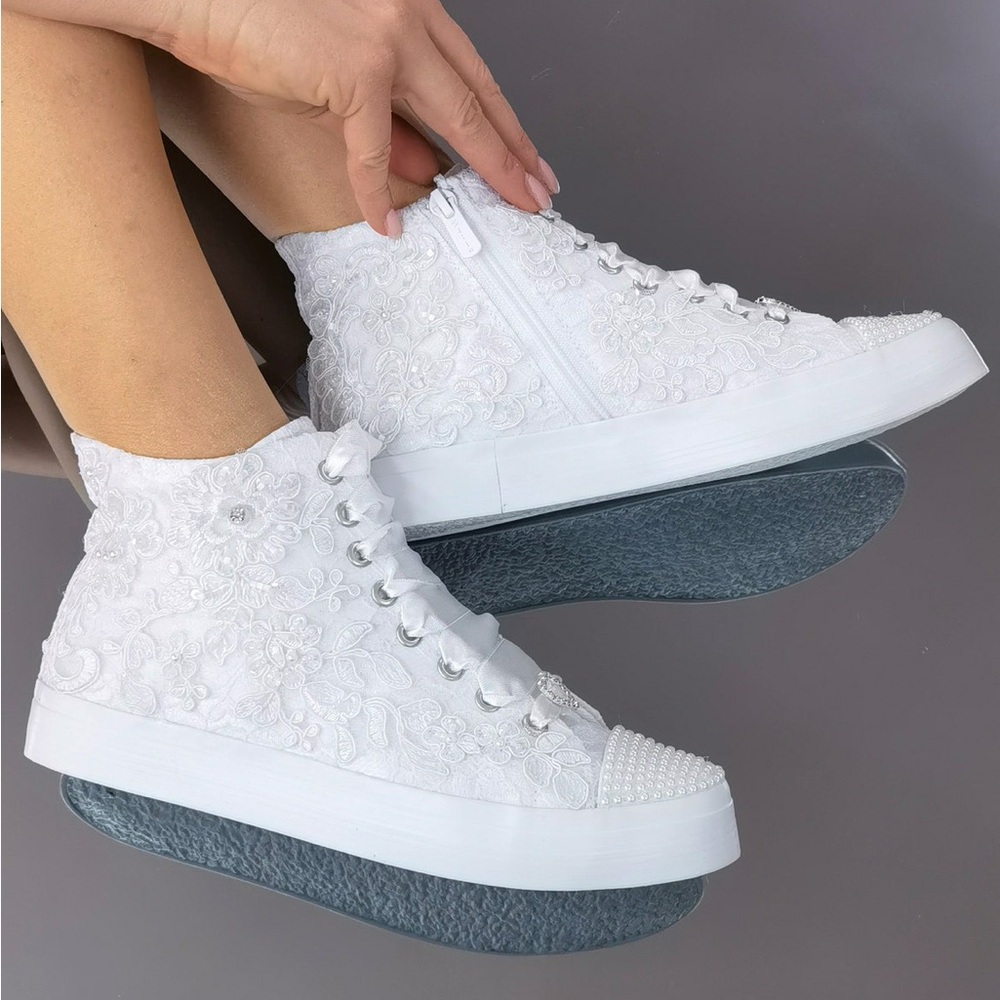 White Wedding Bridal Hightop Shoes